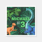 Customizable Kids Jurassic Dino Dinosaur Birthday スタンダードカクテルナプキン (正面)