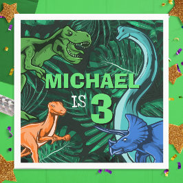 Customizable Kids Jurassic Dino Dinosaur Birthday スタンダードカクテルナプキン