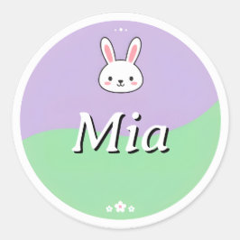 Customizable Kids Name Sticker – Bunny & Flowers ラウンドシール