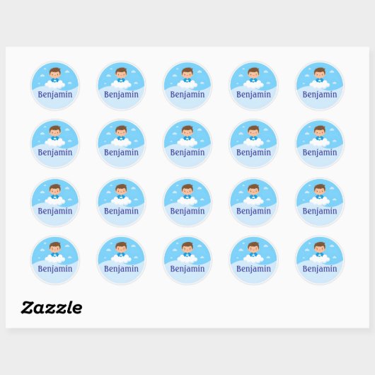 Customizable Kids Name Sticker Cloud & Sky Design ラウンドシール (シート)