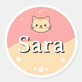 Customizable Kids Name Sticker – Cute Cat Design ラウンドシール