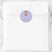 Customizable Kids Name Sticker – Girl Superhero ラウンドシール (バッグ)