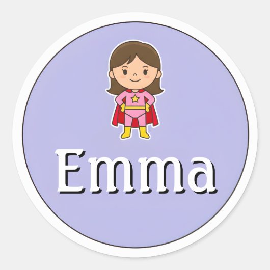 Customizable Kids Name Sticker – Girl Superhero ラウンドシール (正面)
