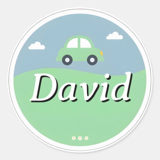 Customizable Kids Name Sticker – Green Car ラウンドシール (正面)