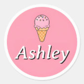 Customizable Kids Name Sticker – Pink Ice Cream  ラウンドシール (正面)
