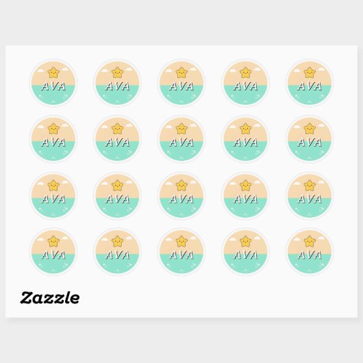 Customizable Kids Name Sticker – Smiling Star  ラウンドシール (シート)