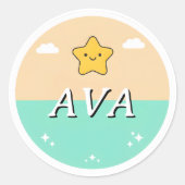 Customizable Kids Name Sticker – Smiling Star ラウンドシール (正面)