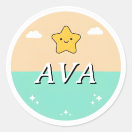 Customizable Kids Name Sticker – Smiling Star  ラウンドシール