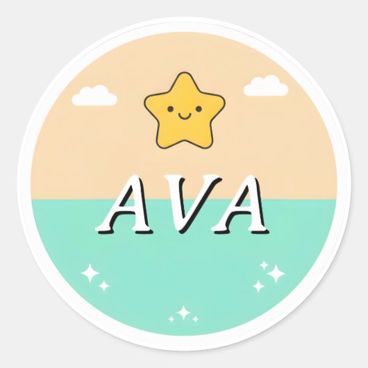 Customizable Kids Name Sticker – Smiling Star  ラウンドシール (正面)