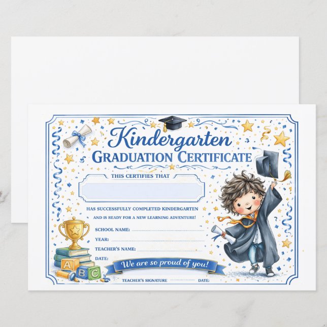Customizable Kindergarten Graduate Certificate  (正面/裏面)