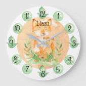 Customizable Leaf Baby Fox Nursery Clock Large ラージ壁時計 (正面)