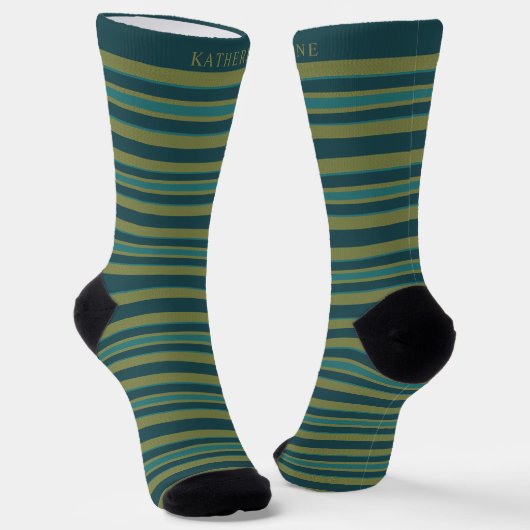 Customizable Light Dark Yellow Green Stripes  ソックス (傾斜あり)