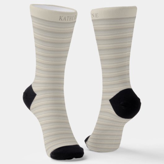 Customizable Light Soft Beige Grey Stripes ソックス (傾斜あり)