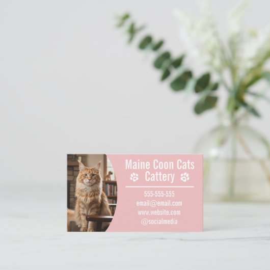 Customizable Maine Coon Cattery Business Cards 名刺 (スタンド正面)