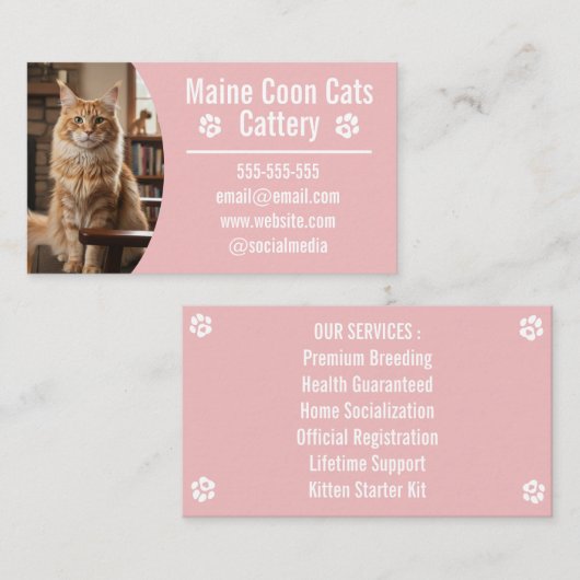 Customizable Maine Coon Cattery Business Cards 名刺 (正面/裏面)