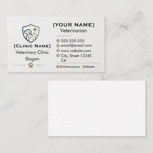 Customizable Minimalist Veterinary Business Card  名刺 (正面/裏面)