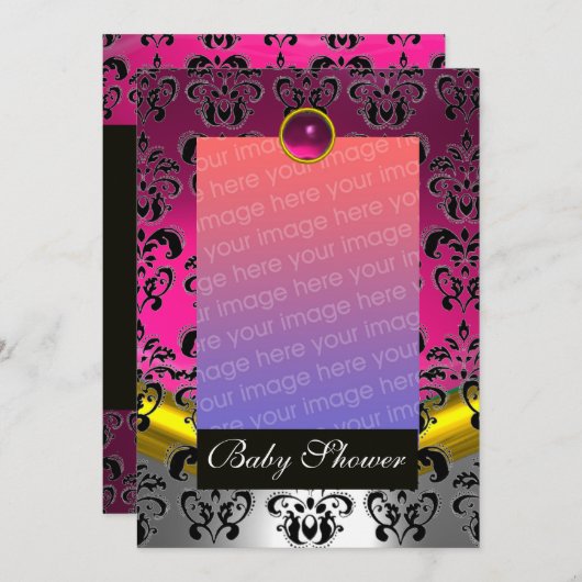 Customizable Monogram for Baby Shower with Pink, F 招待状 (正面/裏面)