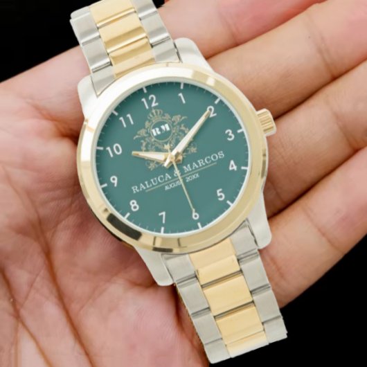 Customizable monogram green newlyweds or couples 腕時計