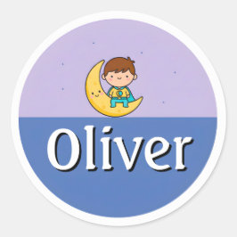 Customizable Moon & Stars Dreamy Kids Name Sticker ラウンドシール