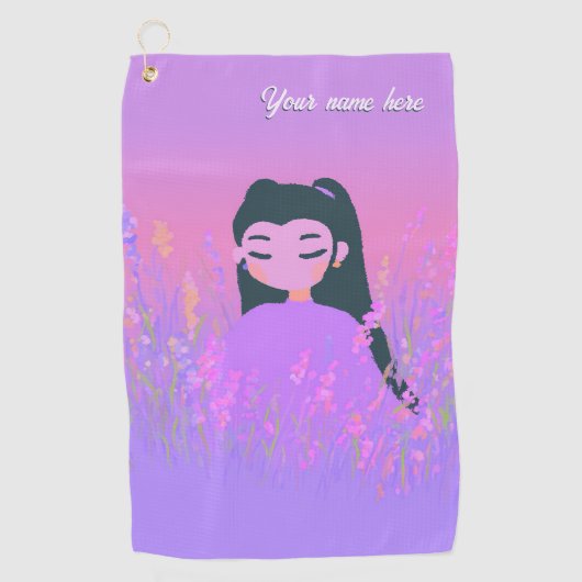 Customizable Name Golf Girl Lavender Daydream ゴルフタオル (正面)