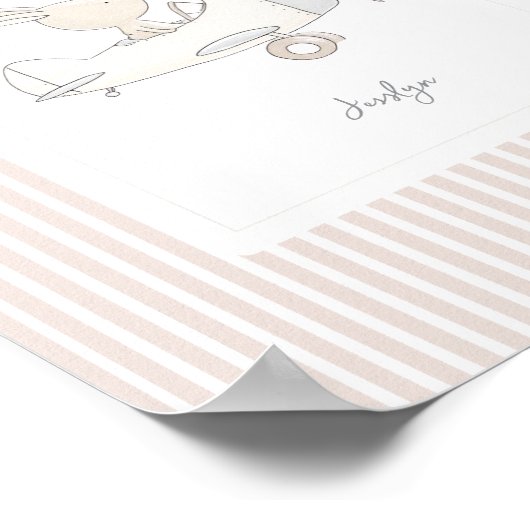 Customizable Name Nursery Poster - Cute Bunny  ポスター (角)