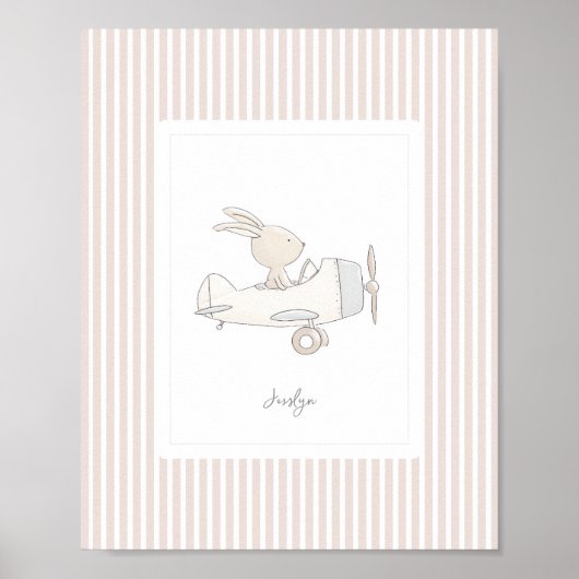 Customizable Name Nursery Poster - Cute Bunny  ポスター (正面)