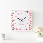 Customizable Name Pet Paw Print Wall Clock スクエア壁時計 (ホーム)