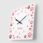 Customizable Name Pet Paw Print Wall Clock スクエア壁時計 (傾斜)