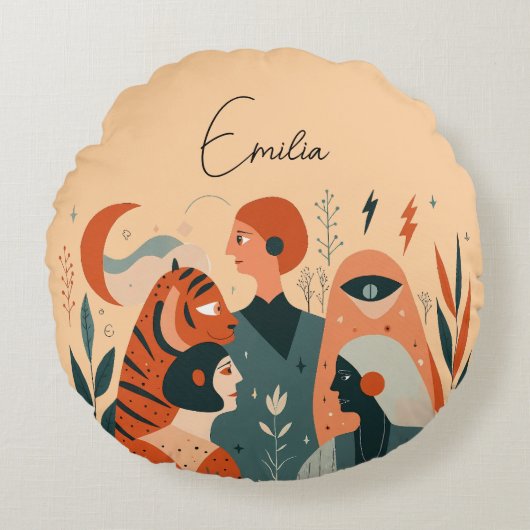 Customizable Name Round Pillow – Perfect for Gifti ラウンドクッション (正面)