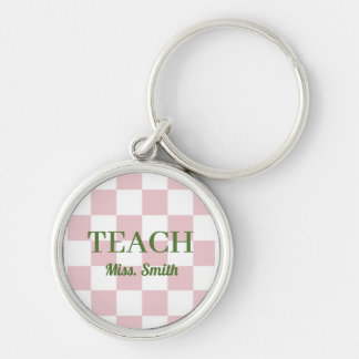 Customizable Name Teach Tote Cute Pink Checkered キーホルダー