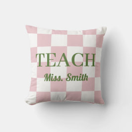 Customizable Name Teach Tote Cute Pink Checkered クッション