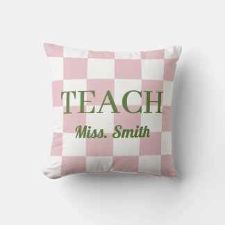 Customizable Name Teach Tote Cute Pink Checkered クッション
