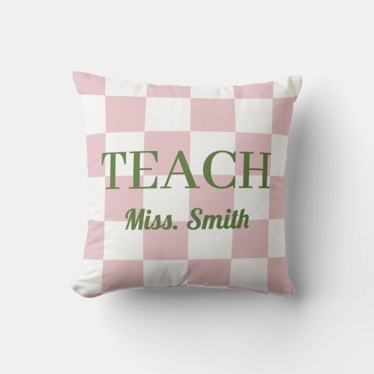 Customizable Name Teach Tote Cute Pink Checkered クッション (正面)