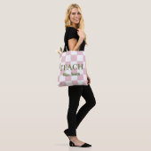 Customizable Name Teach Tote Cute Pink Checkered トートバッグ (モデル)