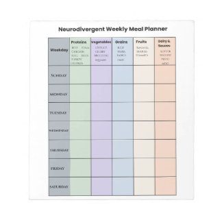 Customizable Neurodivergent Weekly Meal Planner ノートパッド