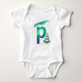 Customizable Northern Lights Letter P Winter Pine ベビーボディスーツ