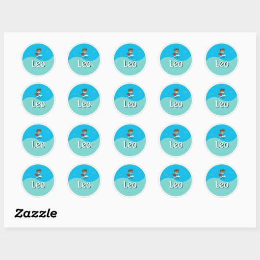 Customizable  Ocean Hero Design Kids Name Sticker ラウンドシール (シート)