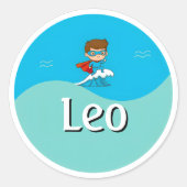 Customizable  Ocean Hero Design Kids Name Sticker ラウンドシール (正面)