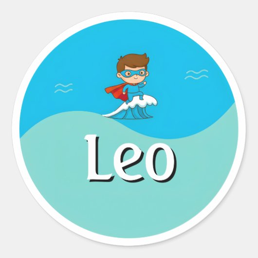Customizable Ocean Hero Design Kids Name Sticker ラウンドシール (正面)