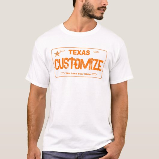 Customizable orange Texas license plate shirt Tシャツ (正面)