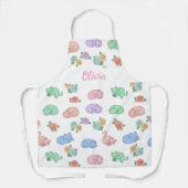 Customizable Pastel Cat and Rose Pattern Apron エプロン (正面)