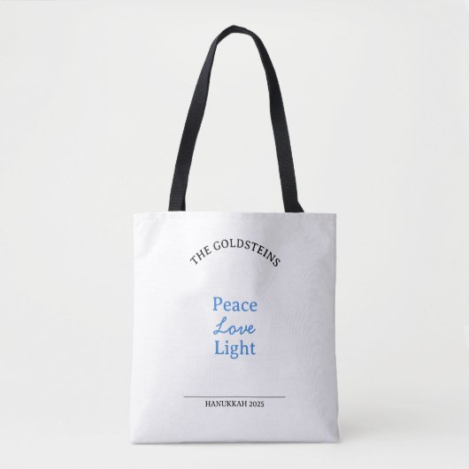 Customizable Peace Love Light Hanukkah Celebration トートバッグ (正面)