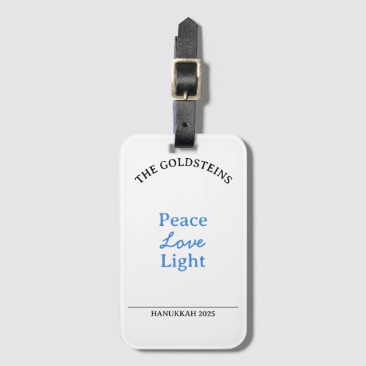 Customizable Peace Love Light Hanukkah Celebration ラゲッジタグ (正面縦)