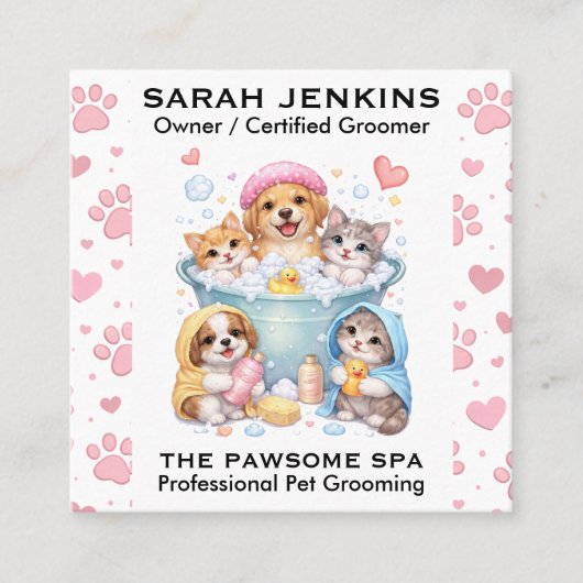 Customizable Pet Grooming Business Card  スクエア名刺 (正面)