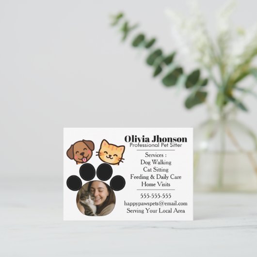 Customizable Pet Sitter Business Card 名刺 (スタンド正面)