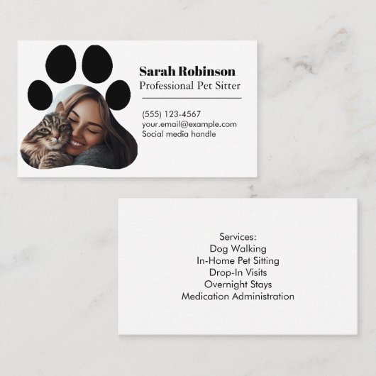 Customizable Pet Sitter Business Card with Photo  名刺 (正面/裏面)