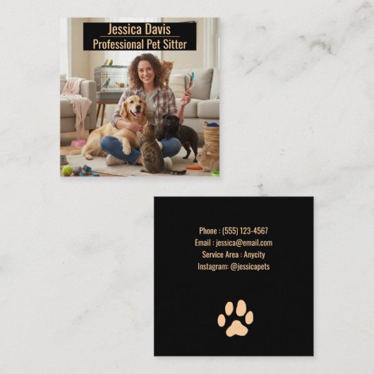 Customizable Pet Sitter Photo Business Card スクエア名刺 (正面/裏面)
