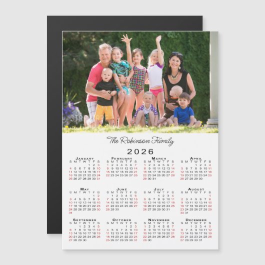 Customizable Photo and Name 2026 Calendar Magnet (正面/裏面)