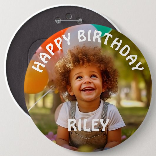 Customizable Photo and Name Birthday Button 缶バッジ (正面&裏面)