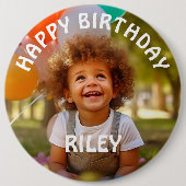 Customizable Photo and Name Birthday Button 缶バッジ (正面)